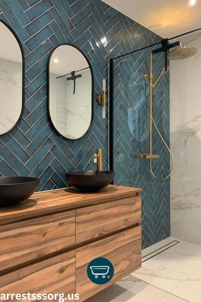 Herringbone and Marble Tile Combination